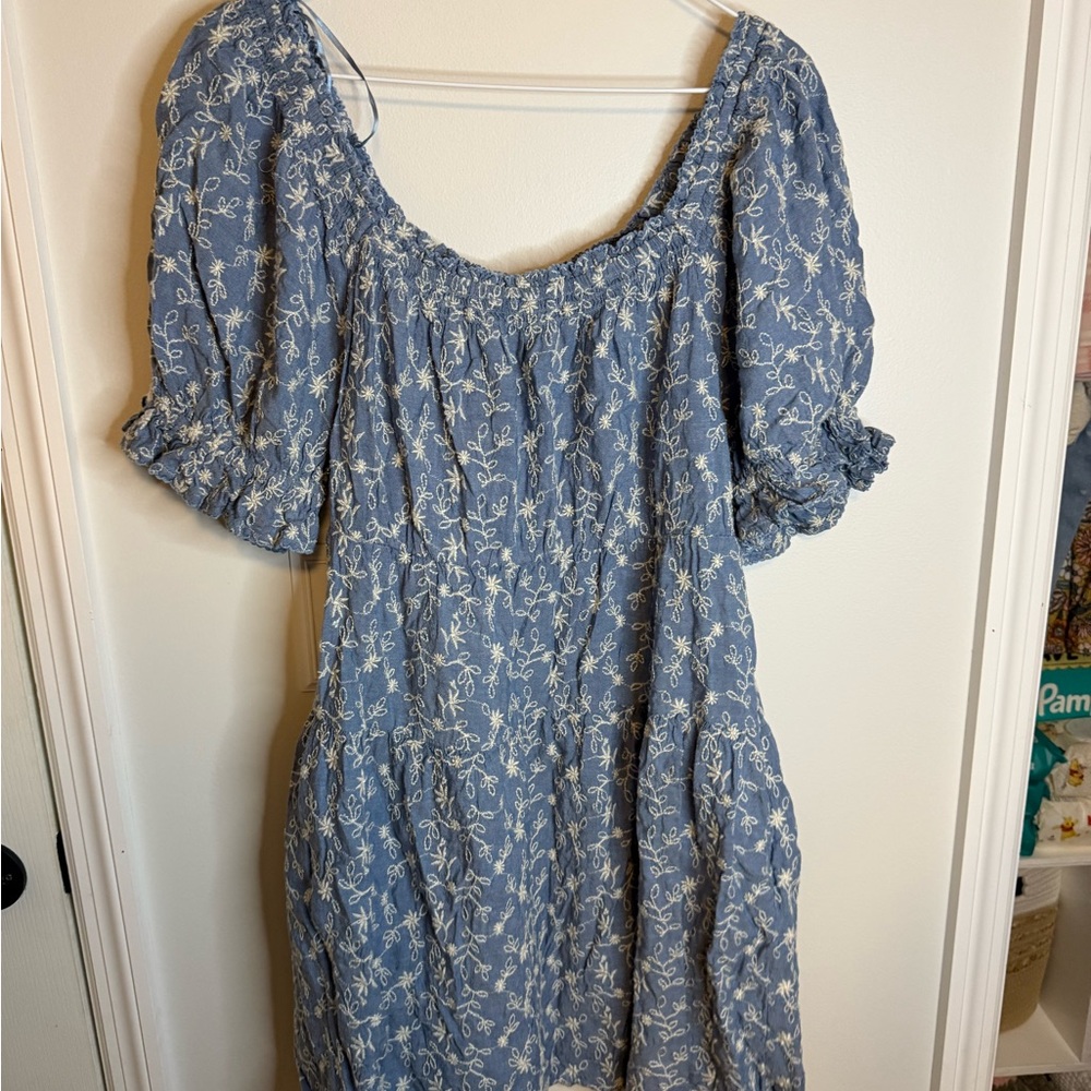 Old Navy Blue Floral Puff-Sleeve Midi Dress